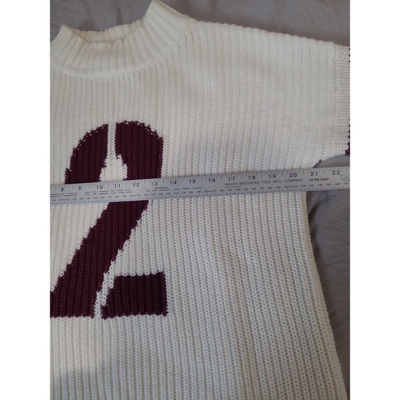 Hollister Women's SZ Sm Varsity mock neck sweater cream/burgandy relaxed preppy - Picture 6 of 10